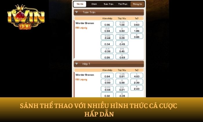 IWIN 32 Sảnh thể thao với nhiều hình thức cá cược hấp dẫn